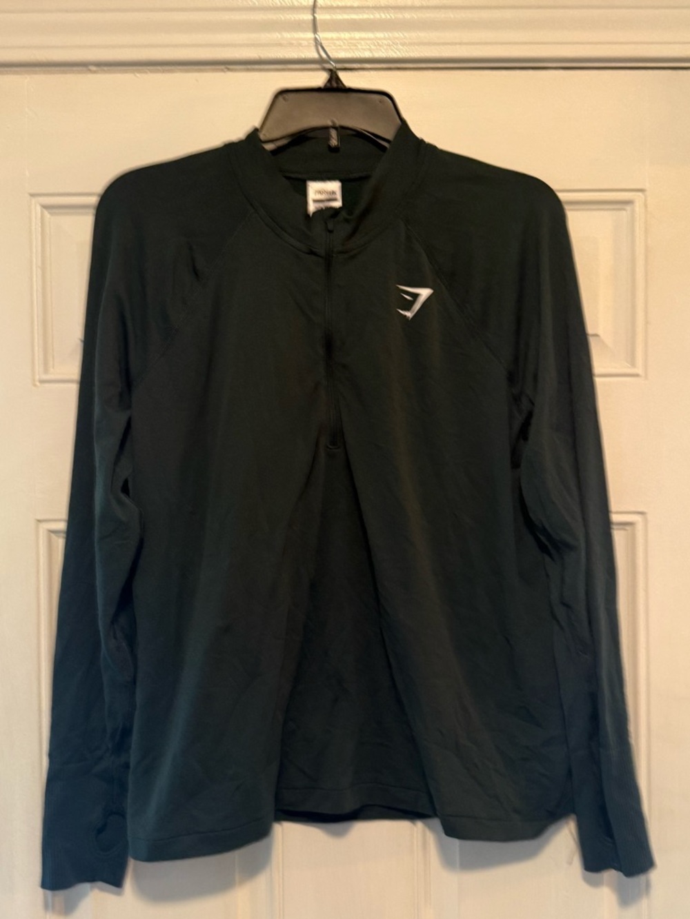 Gymshark Men's Dark Green Long-Sleeve Zip Training Top